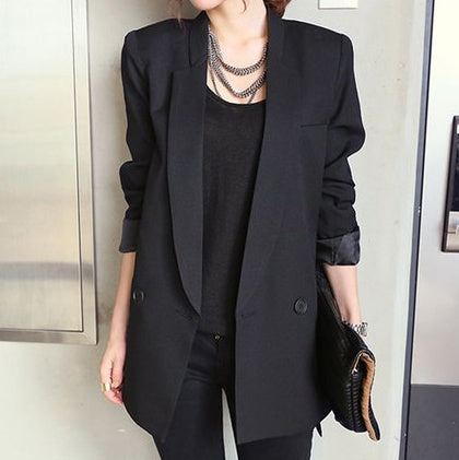 Solide Lange Stil Schwarz Frauen Jacke und Blazer Weibliche Kerb Kragen Asymmetrische Chic Damen Blazer