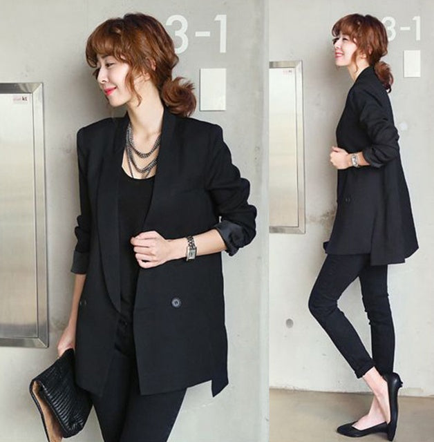 Solide Lange Stil Schwarz Frauen Jacke und Blazer Weibliche Kerb Kragen Asymmetrische Chic Damen Blazer