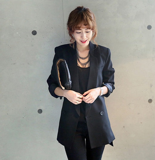 Solide Lange Stil Schwarz Frauen Jacke und Blazer Weibliche Kerb Kragen Asymmetrische Chic Damen Blazer