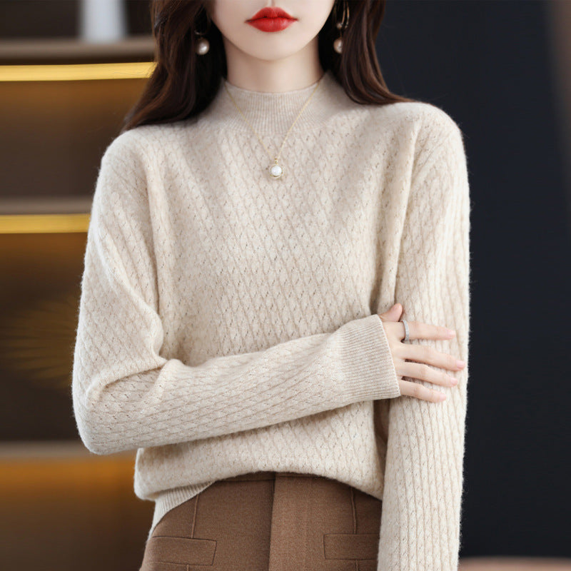 100 Pure Wool Women's Half Turtleneck Knitted Bottoming Shirt Sweater