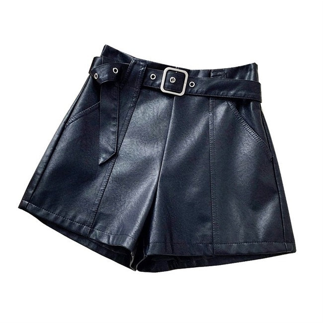 21 Neue kleine Ledershorts für Damen im Herbst und Winter mit hoher Taille, neuer Stil, europäischer Standstiefel, Hose mit Persönlichkeit, Oberbekleidung, wilde, weite Beine