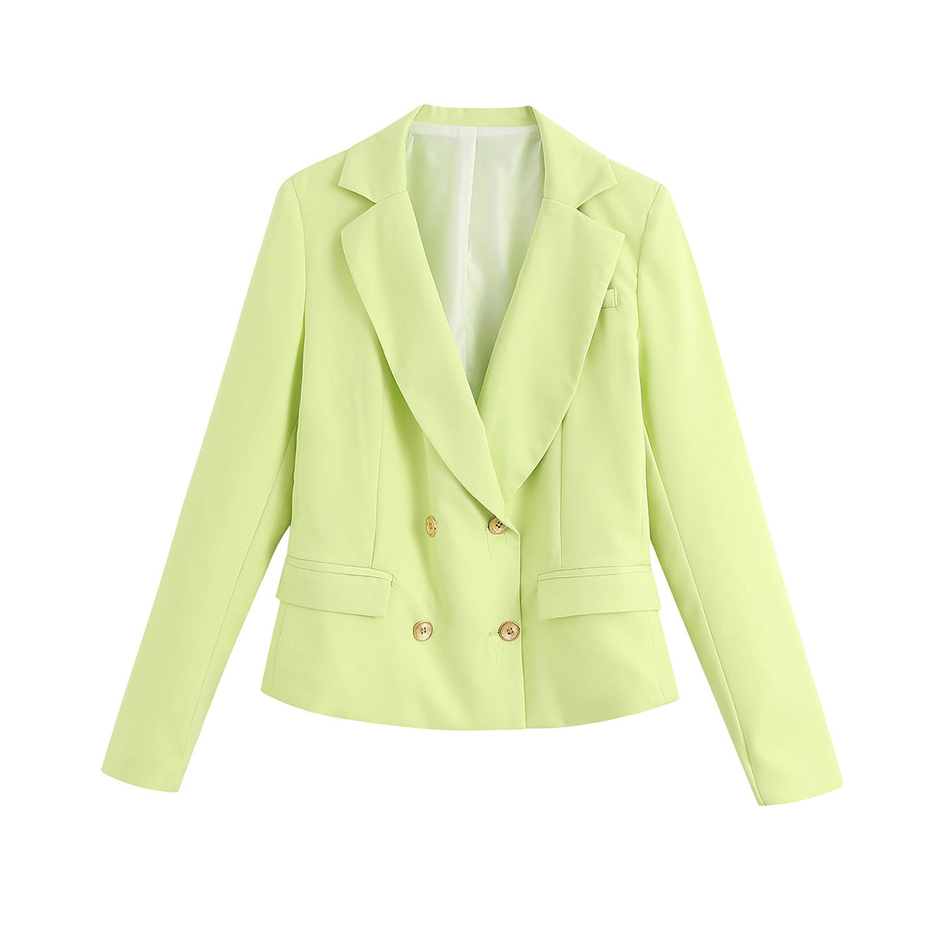 Women'S Light Green Double-Breasted Short Casual Blazer