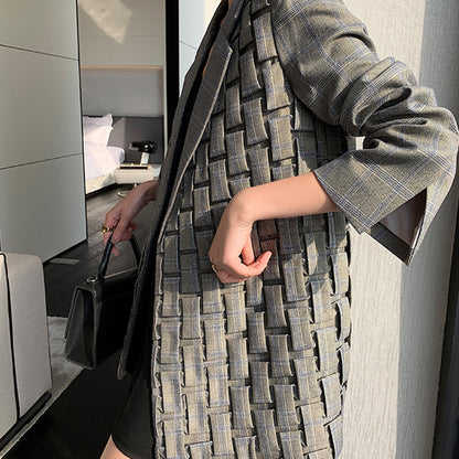 Veste de costume rétro à carreaux pour femmes