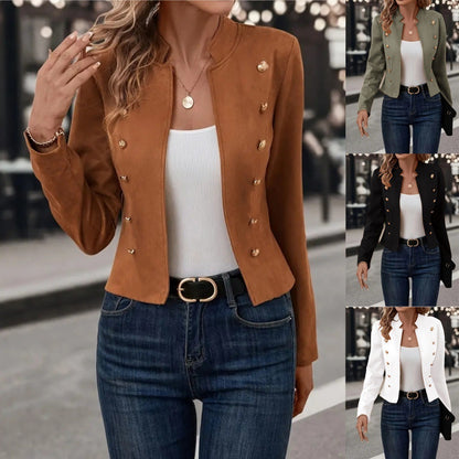 Cardigan à plusieurs boutons pour femme, veste tendance à col montant