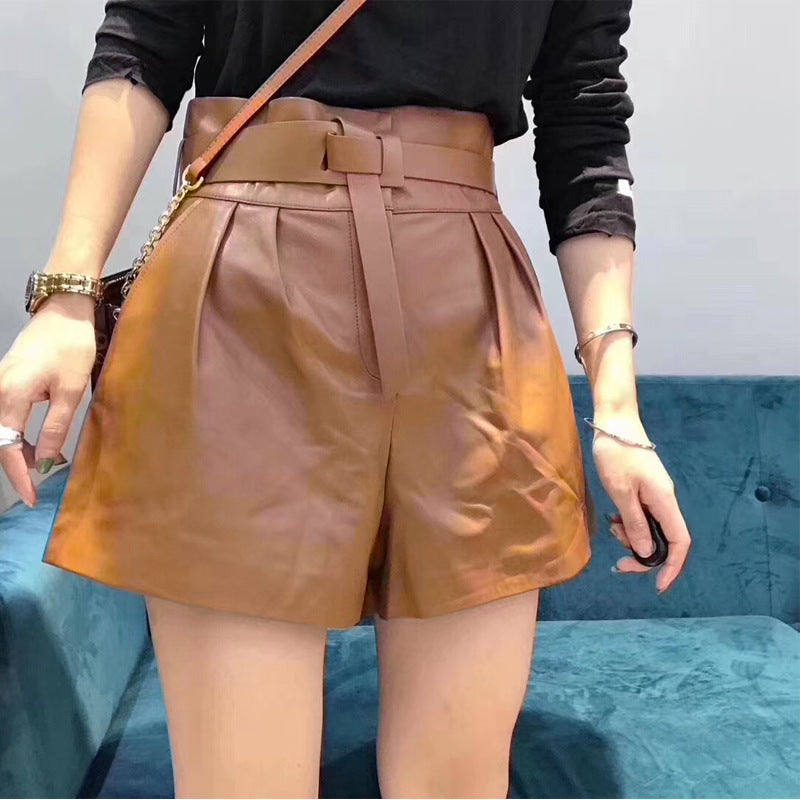 Short Harajuku en cuir véritable pour femme