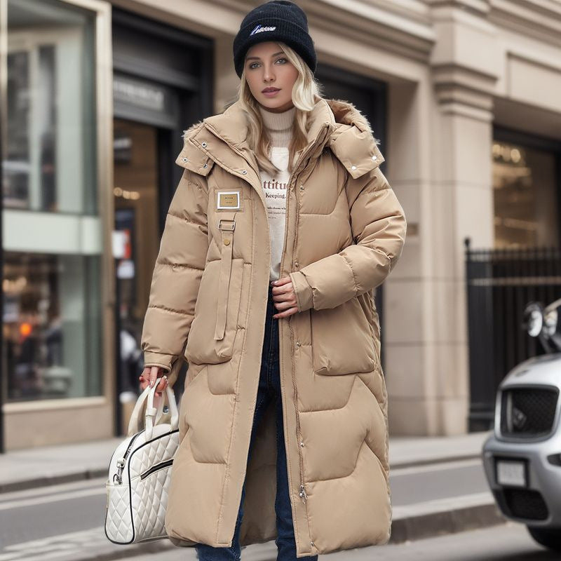 Veste en coton avec chapeau détachable, style mi-long pour femmes