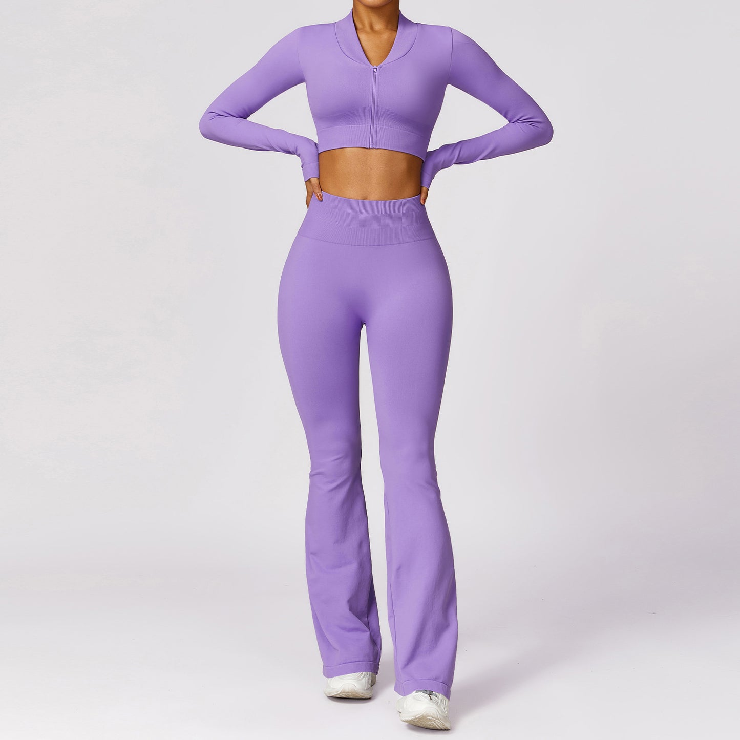 Lässiger, enger, nahtloser, langärmliger Hosen-Yoga-Kleidungsanzug für Damen