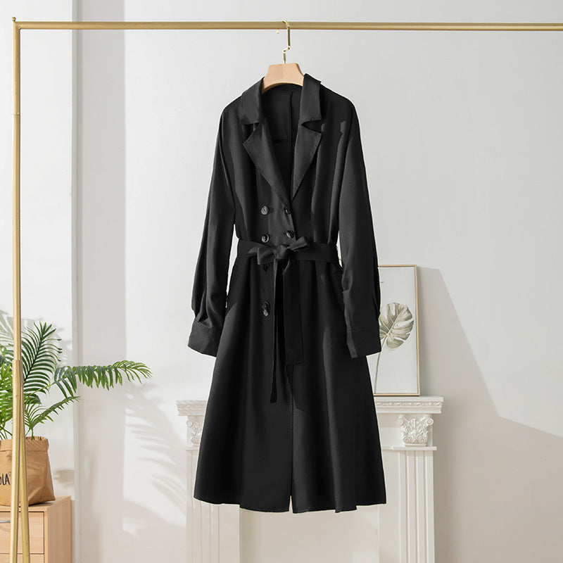 Trench mi-long au dessus du genou pour femme avec taille en soie