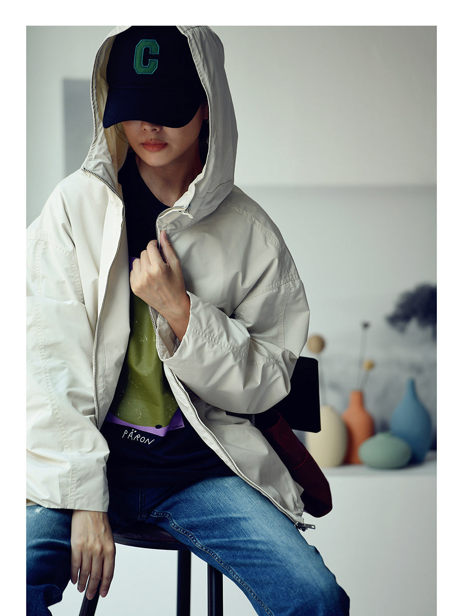 Korean-style Literary And Leisure Simple Short Front And Long Back Loose Versatile Hooded Trench Coat