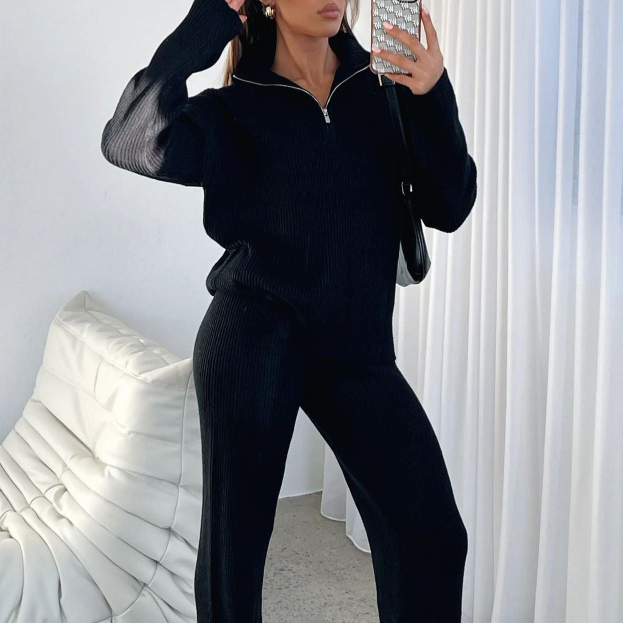 Comfortable Wool Zipper Long Sleeve Trousers Suit