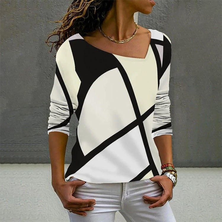 Women's Clothing New Casual Multicolor Shirt Diagonal Collar Long Sleeve Top