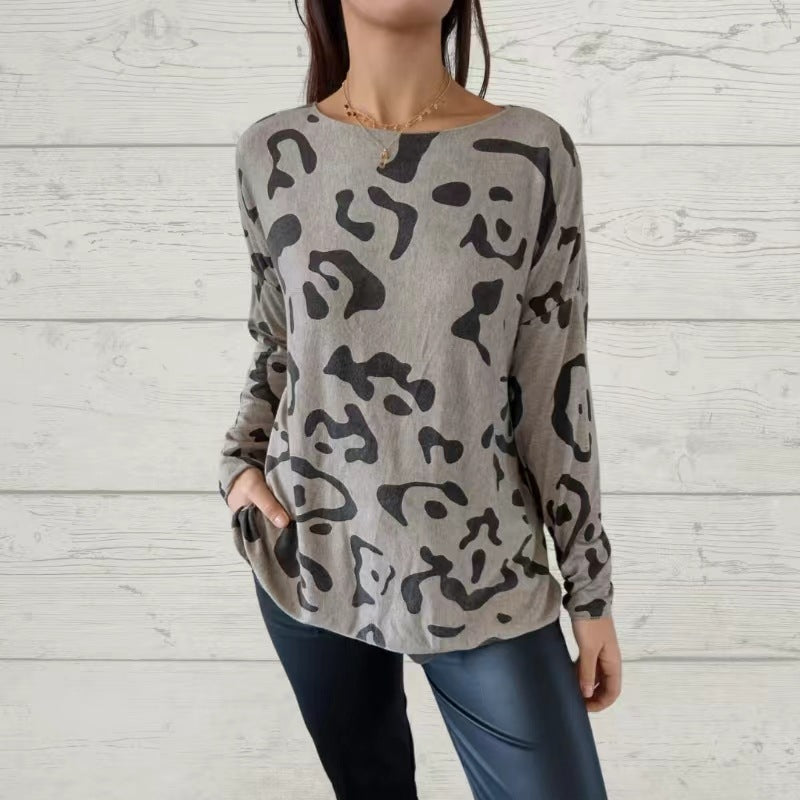 Women's V-neck Printed Casual Loose Thin T-shirt