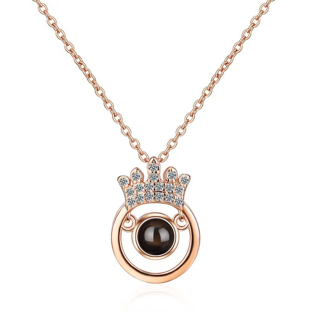 Delicate Dazzling Crown Diamond Projection Necklace