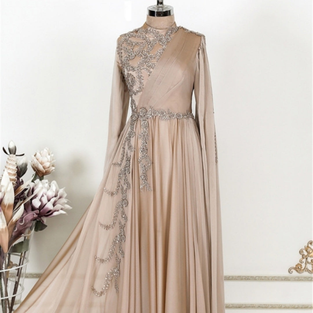 Robe de soirée musulmane champagne, fête formelle