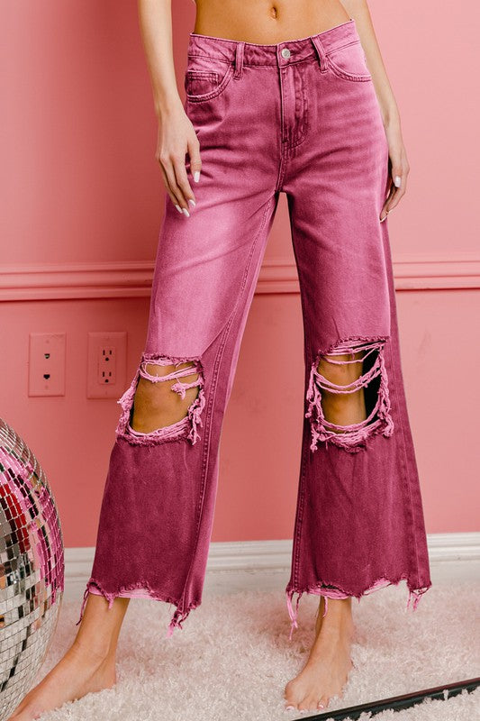 Pantalon large délavé vintage en détresse