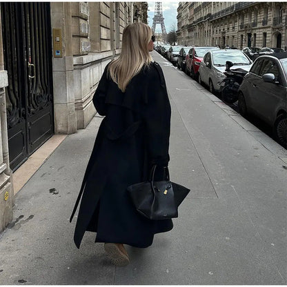 Frühling Damen Trenchcoat Eleganter Revers Großer Mantel