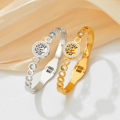 18K gold exquisite and noble diamond and zircon tree of life design bracelet