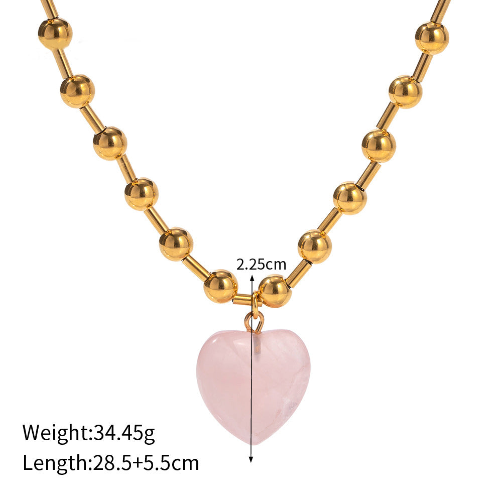 18K Gold Trendy Simple Beads with Heart Design Versatile Necklace Bracelet Set