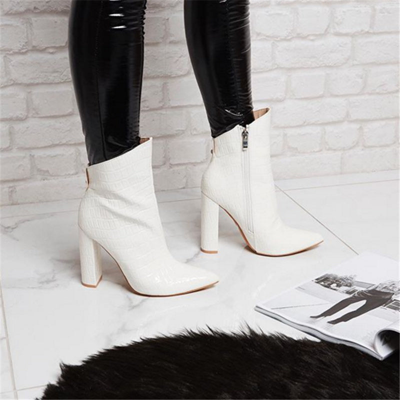 Chaussures Femme Talons Hauts Cuir Bottines Blanches