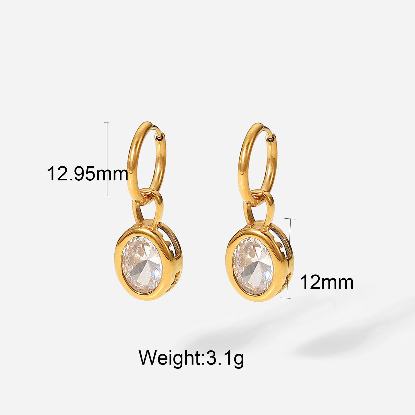 Boucles d'oreilles polyvalentes en or 18 carats, forme ovale éblouissante et incrustée de Zircon