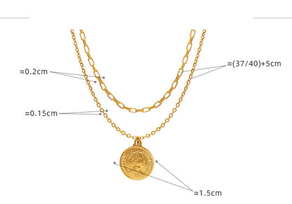 18K Gold Light Luxury Exquisite Coin Double Layer Design Necklace