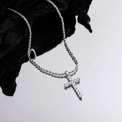 Fashionable and simple twist chain with cross studded diamond design all-match pendant necklace