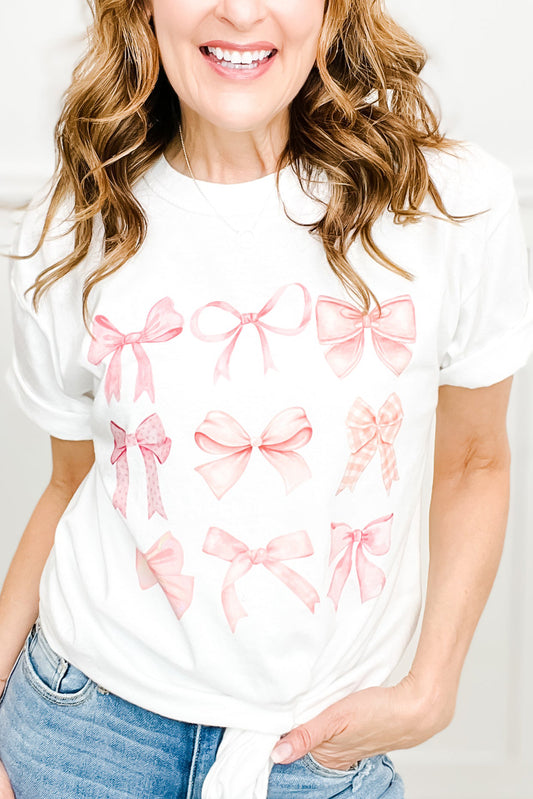 Weißes grafisches T-Shirt mit Girly-Bowknot-Print