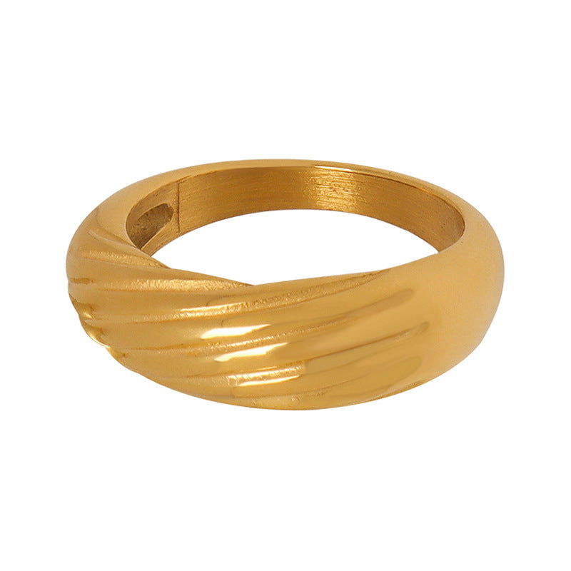 18K gold light luxury personalized stripe design simple style ring