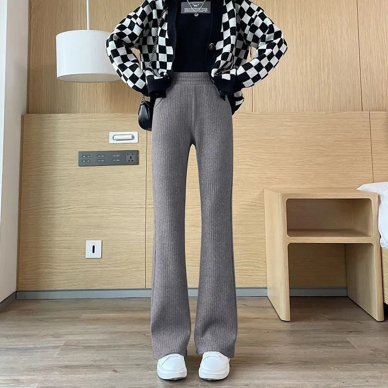 All-matching Straight Casual Fleece And Thick Slightly Flared Wide-leg Pants For Women