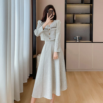 Chic Chanel-style Short Coat Skirt Adult Lady Like Woman High-grade Two-piece Suit