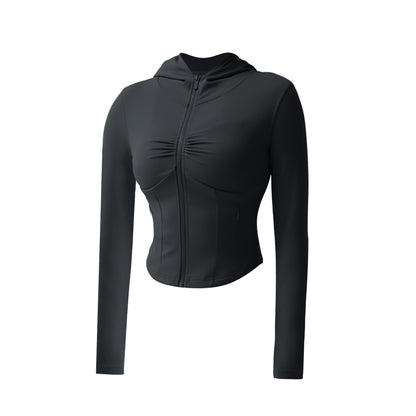 Frühling und Herbst Damen Kapuzen Sportjacke Slim Fit Slim Look Lauftraining Workout Top