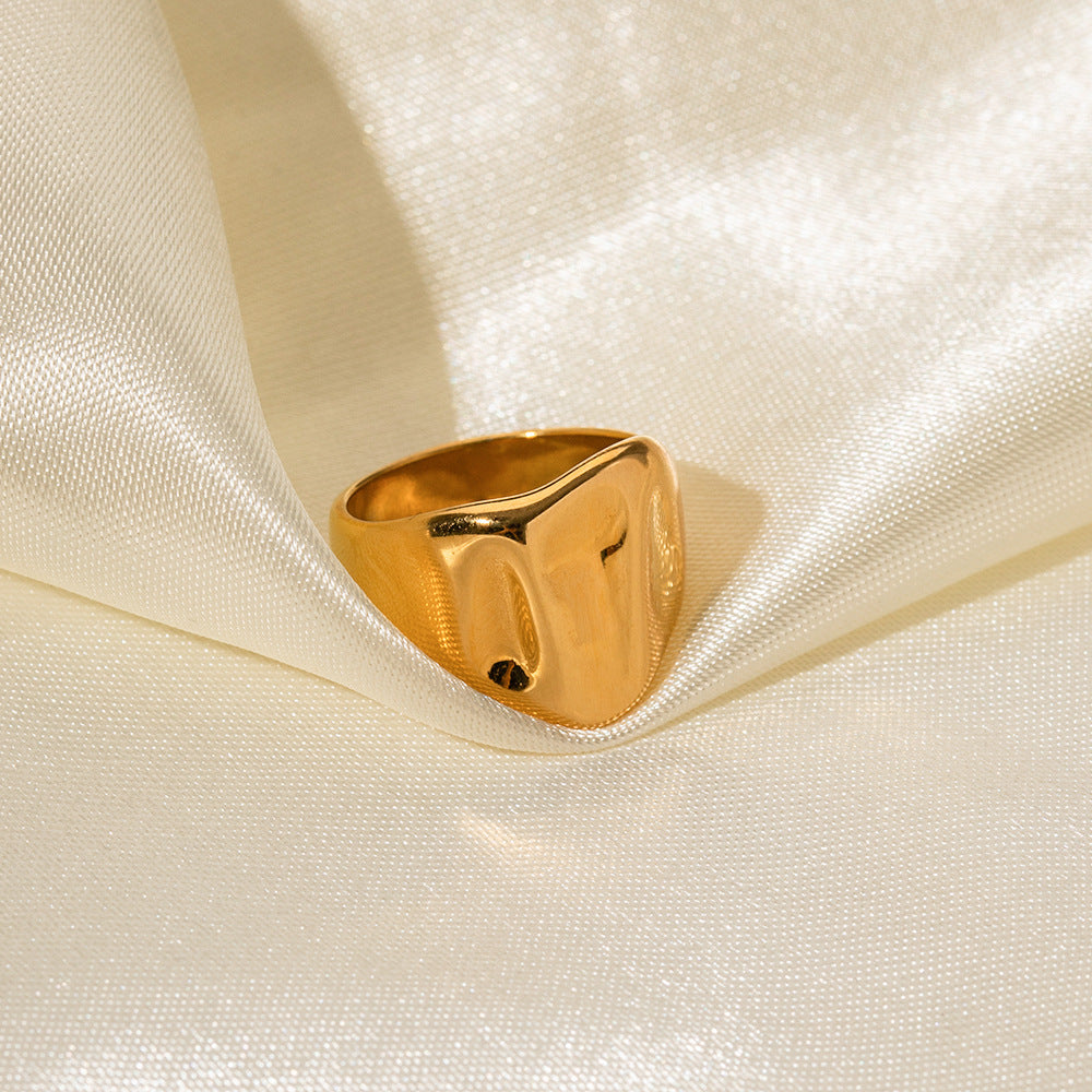 18K gold trendy simple wide hammer pattern design ring