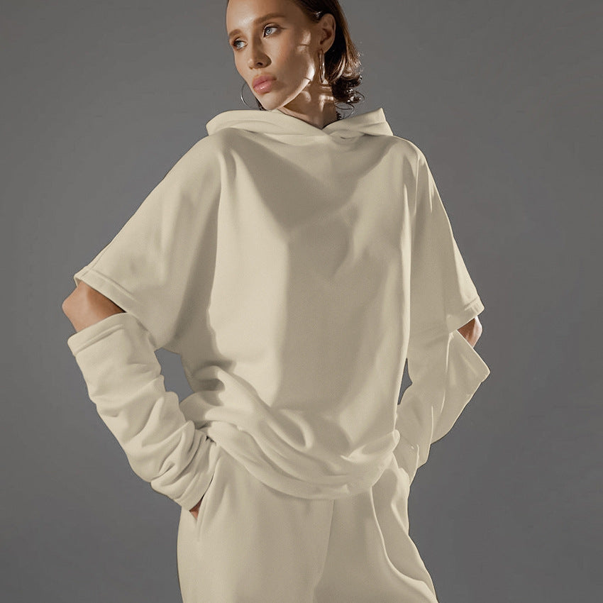 Sweat-shirt à capuche et pantalon taille haute pour femmes, ensemble deux pièces à la mode