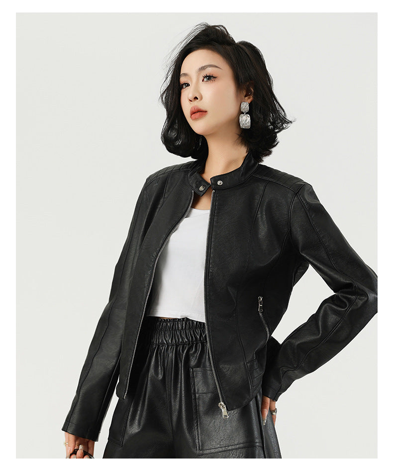 Women's Leather Jacket Locomotive Style Leather Coat Leather Jacket