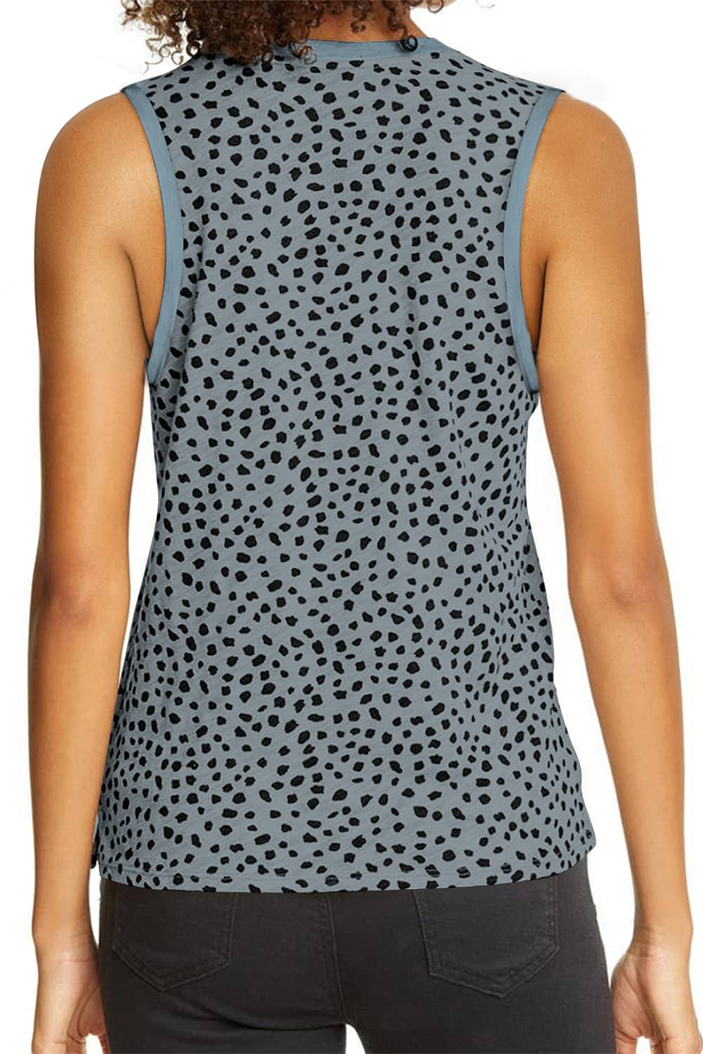 Lässiges Tanktop mit Rundhalsausschnitt und Leoparden-Kontrastbesatz