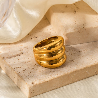 18K gold trendy and fashionable three-layer design simple style ring