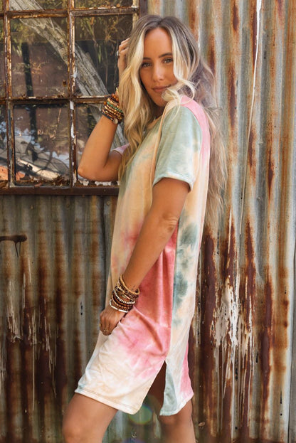 Wholesale Multicolor Tie Dye Short Sleeve T Shirt Dress