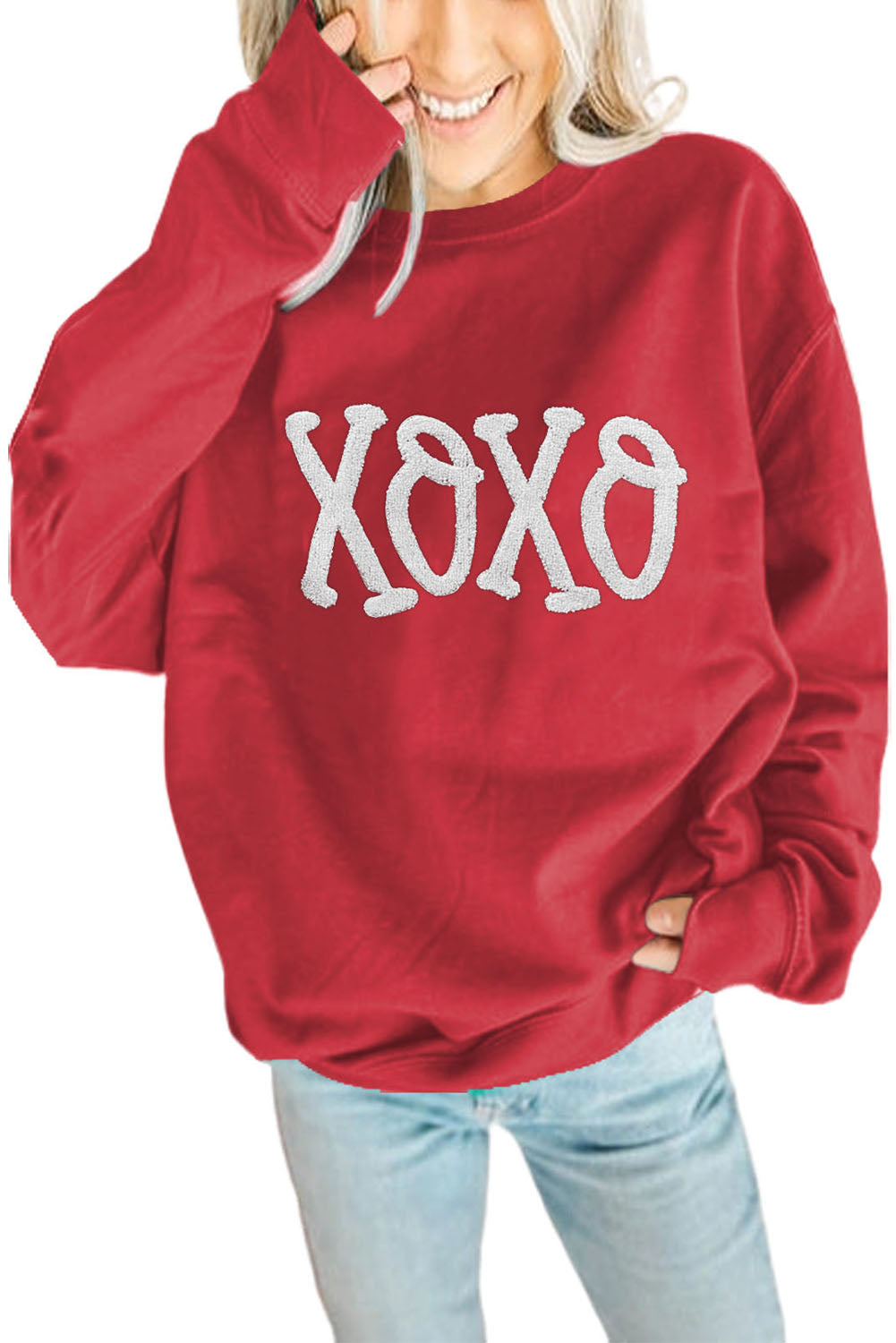 Green Lucky Letter Embroidery Print Drop Sleeve Sweatshirt