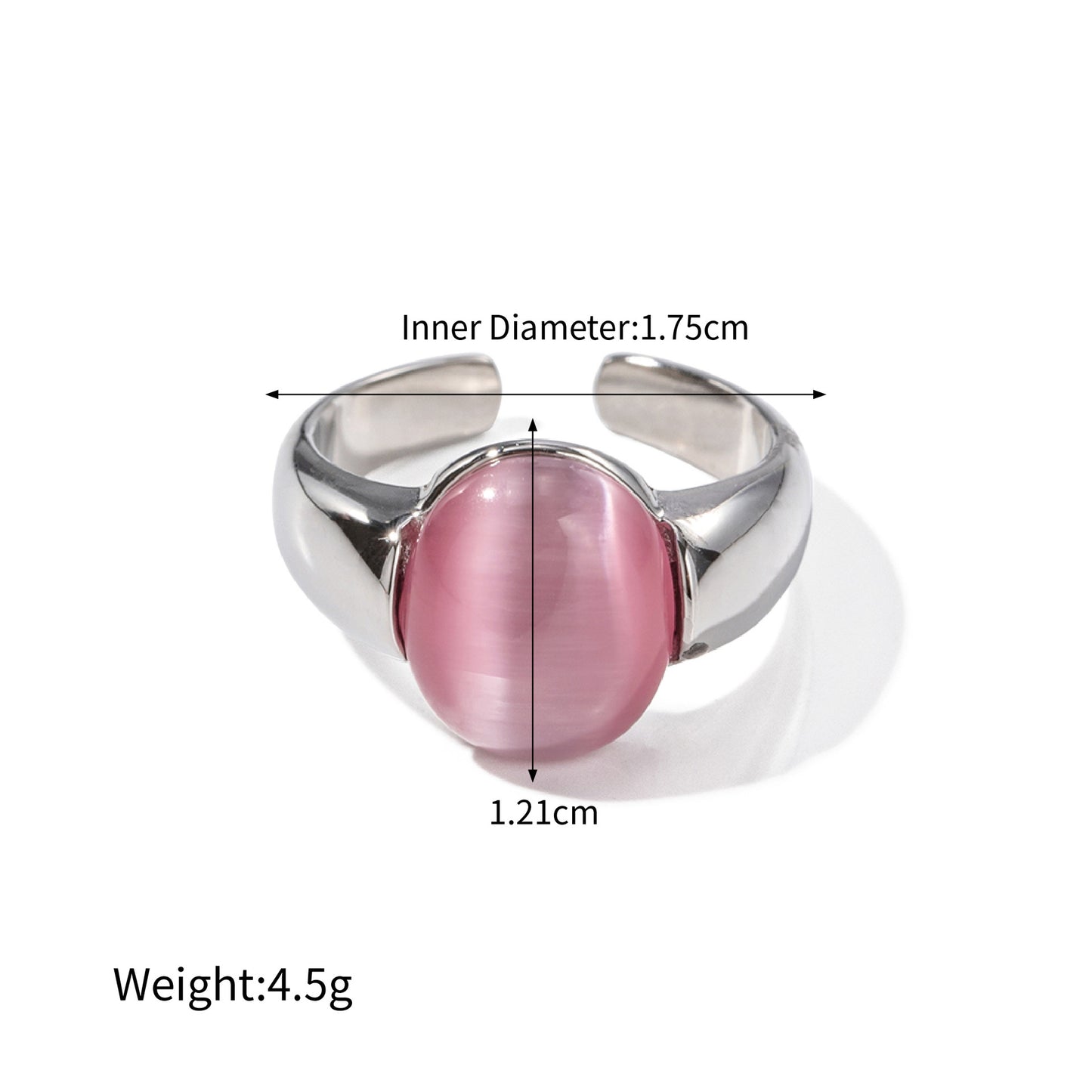 Bague ovale noble en or 18 carats incrustée d'oeil de chat rose