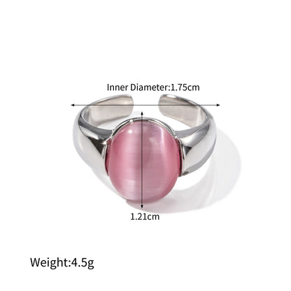 Bague ovale noble en or 18 carats incrustée d'oeil de chat rose