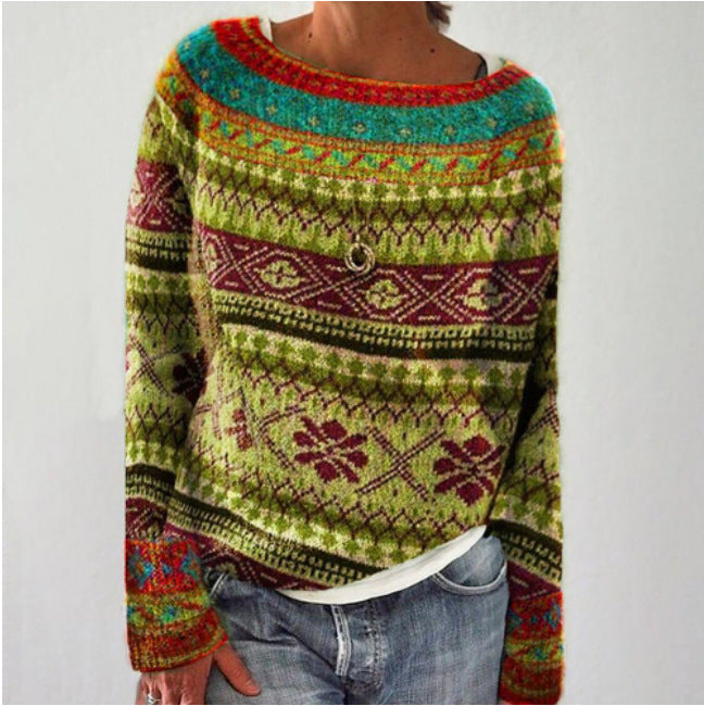 Pull ample multicolore à col rond pour femme