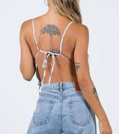 Women's V-neck Lace Up Beaded Backless Camisole Vest