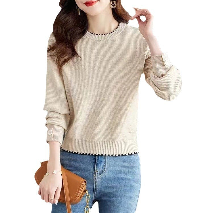 Pull col rond simple en tricot pour femme