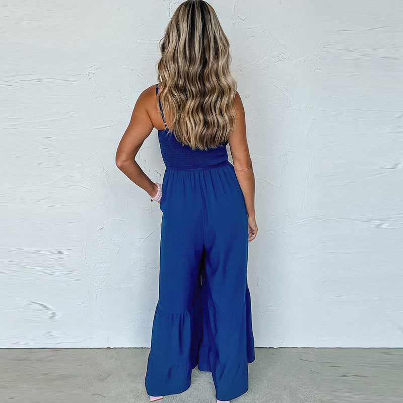 Einfarbiger Jumpsuit mit hoher Taille und Trägern in taillierter Taille für Damen