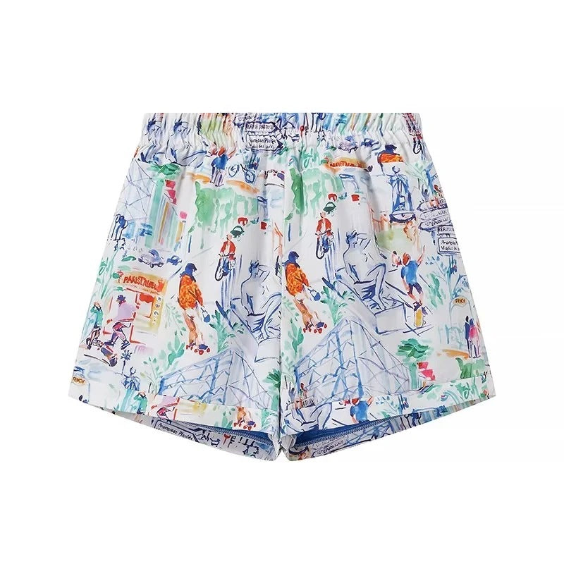 Ensemble short rembourré en coton avec imprimé graffiti