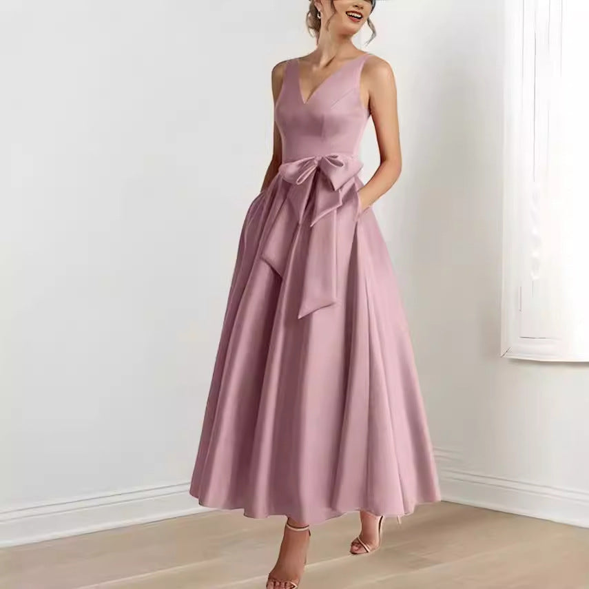 Robe amincissante à col en V pour hôte de fête d'anniversaire, tenue mondaine à porter au quotidien