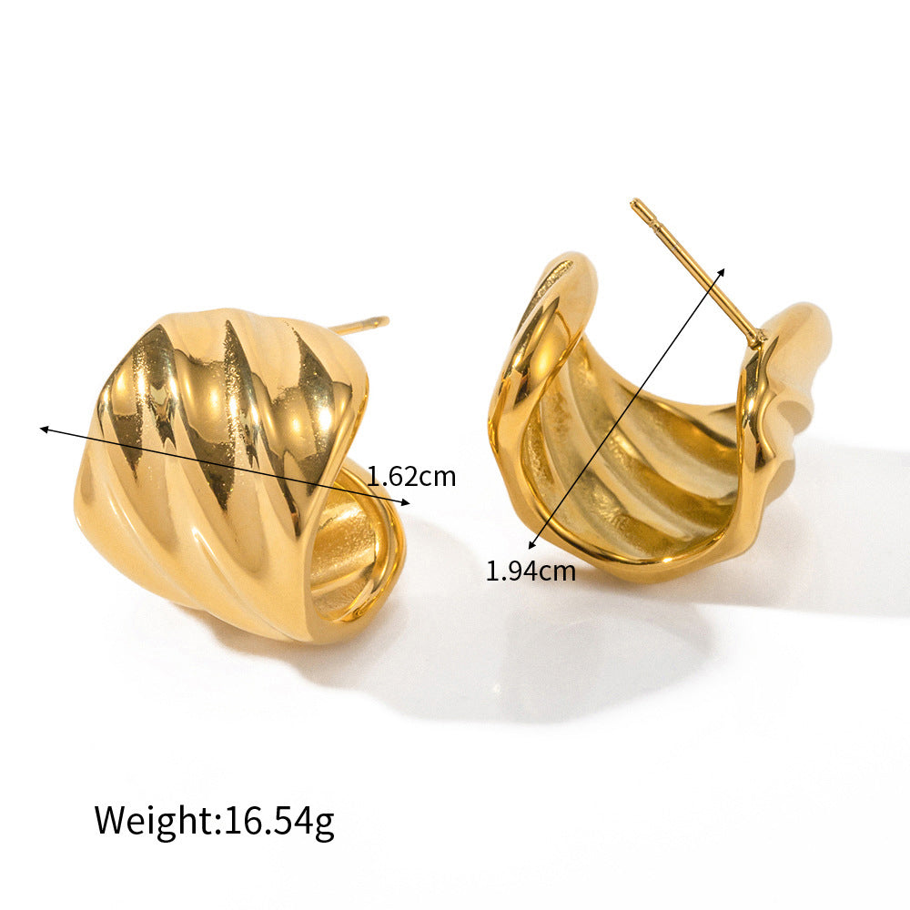 18k Gold Light Luxury Delicate Thread C Shape Design Earrings