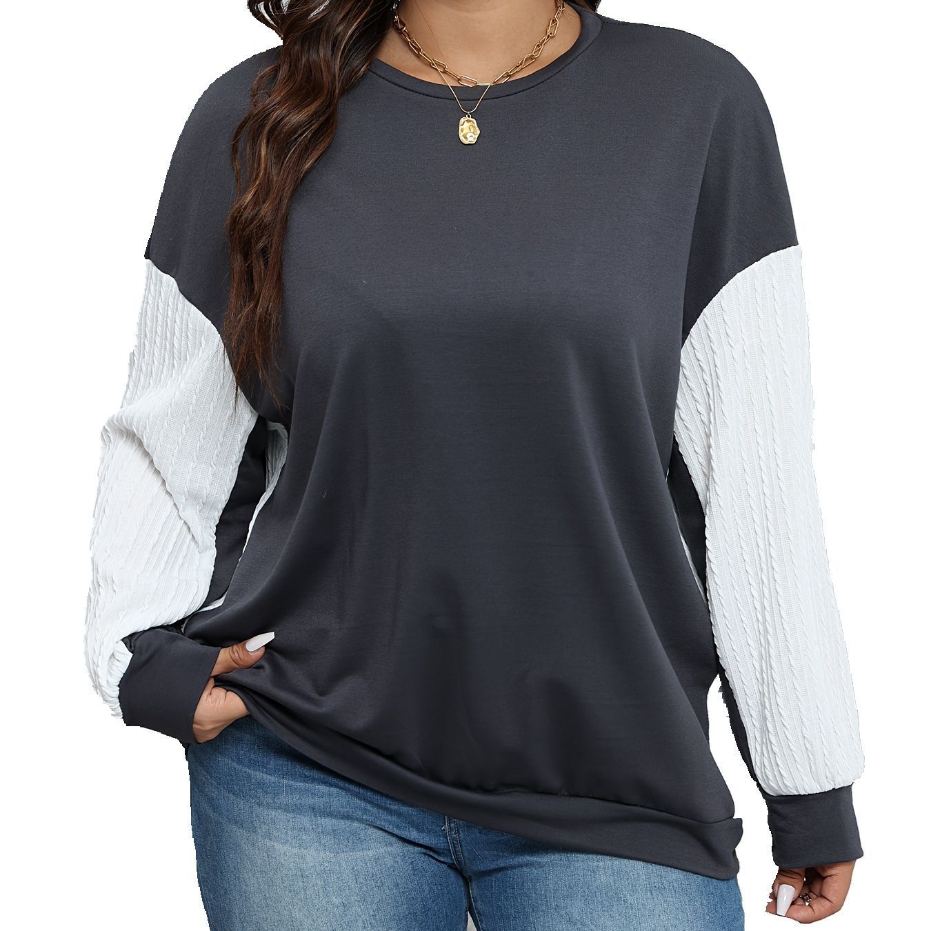 Comfortable Casual And Versatile Plus Size Contrast Color Sweatshirt