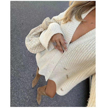 All-match Commute Asymmetric Button Cardigan Knitted Sweater