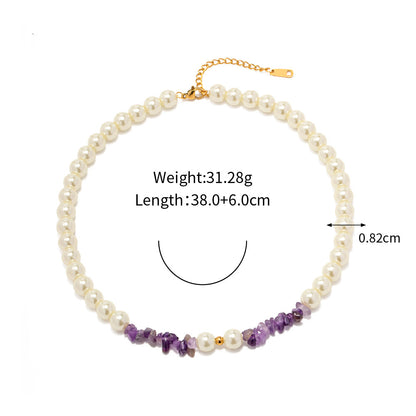 18K Gold Classic Vintage Pearl and Amethyst High-End Beaded Design Versatile Necklace